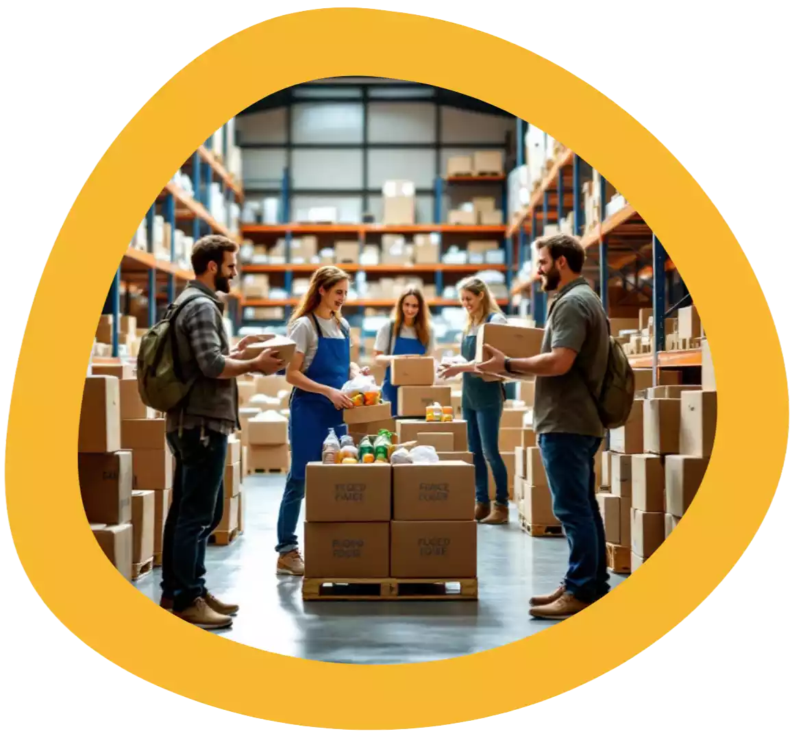 Volontari dell'Oasi delle Famiglie preparano pacchi alimentari nel magazzino di Catania